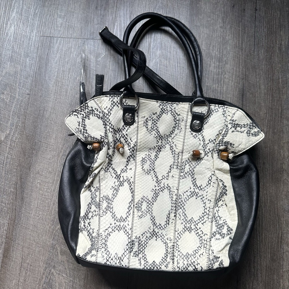 Vtg CHI by Carlos Falchi Shoulder Purse Handbag Leather Snake Skin Pewter NWOT